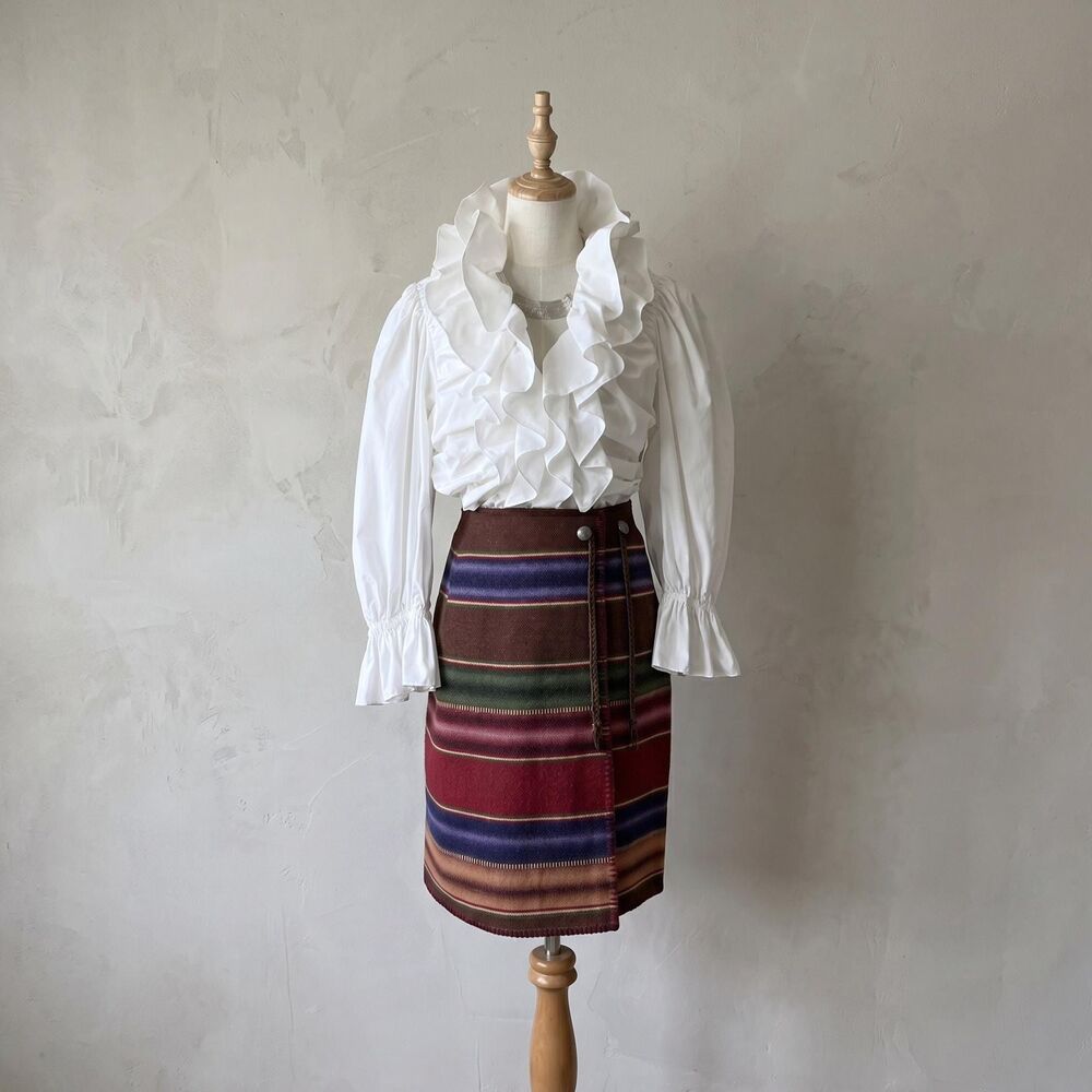 Ralph Lauren Country c. 1990s Wool Blanket Wrap Skirt Painted Desert Stripe | M